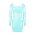 thumbnail image 6 of Qiylii Women Bodycon Mini Dress Long Sleeve Cross Halter Cut Out Wrap Dress Summer Club Sheer Mesh Beach Dress, 6 of 9