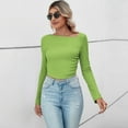 thumbnail image 3 of Women's Classy Asymmetrical Neck Long Sleeve Ribbed Slimming Tops Sexy Slim Fit Tight T Shirt Crop Tops - Medium, 3 of 6