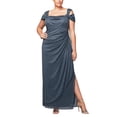 thumbnail image 1 of Alex Evenings Robe Longue Épaules Dénudées avec Jupe Froncée pour Occasion Spéciale, Paillettes Fumée, 20 Plus, 1 of 4