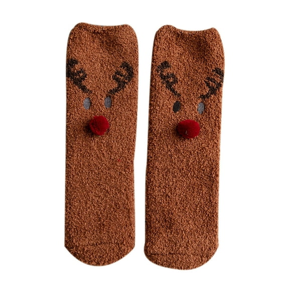 Odeerbi Christmas Socks Woman's Girls Christmas Cute Coloer Stripe Santa Claus Print Thicken Coral Fleece Keep Warm Socks Black