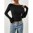 thumbnail image 2 of PRETTYGARDEN Long Sleeve Shirts for Women Fall Ruched Sides Boat Neck Basic Tee Casual Fitted Ribbed Knit Crop Tops, 2 of 6