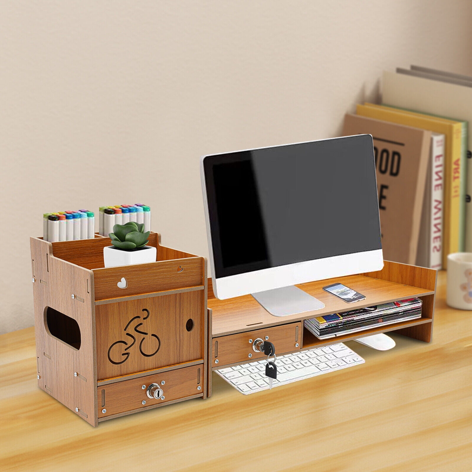 Minimalism Classy Monitor Stand Riser Wood Color Computer Monitor Riser Stand