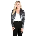 thumbnail image 3 of Fashion Secrets Women`s Collarless Open Front Velvet Bolero Shrug Cardigan Cropped Jacket (XX Large, Gray), 3 of 6