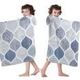 thumbnail image 4 of Blue and White Geometric Quatrefoil Pattern Hooded Bath Towel，60"x35" for Ages 3 To 12 Kids, Quick Dry Lightweight Soft Microfiber Hood Beach Towel Cover Up for Kids, 4 of 7
