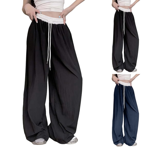 RongHuan Womens Wide Leg Track Pants High Elastic Waist Baggy Casual Drawstring Sweatpants with Pockets Streetwear