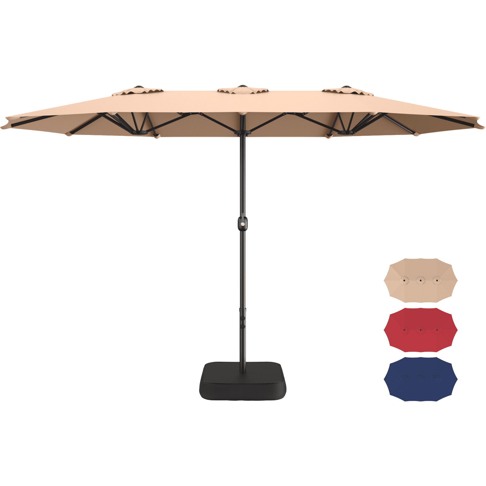 Dovov 15ft Outdoor Patio Umbrella with Base Included, Double Sided Extra Large Outdoor Market Umbrella Rectangular Table Umbrellas with Crank Handle for Outside Pool Lawn Garden, Beige
