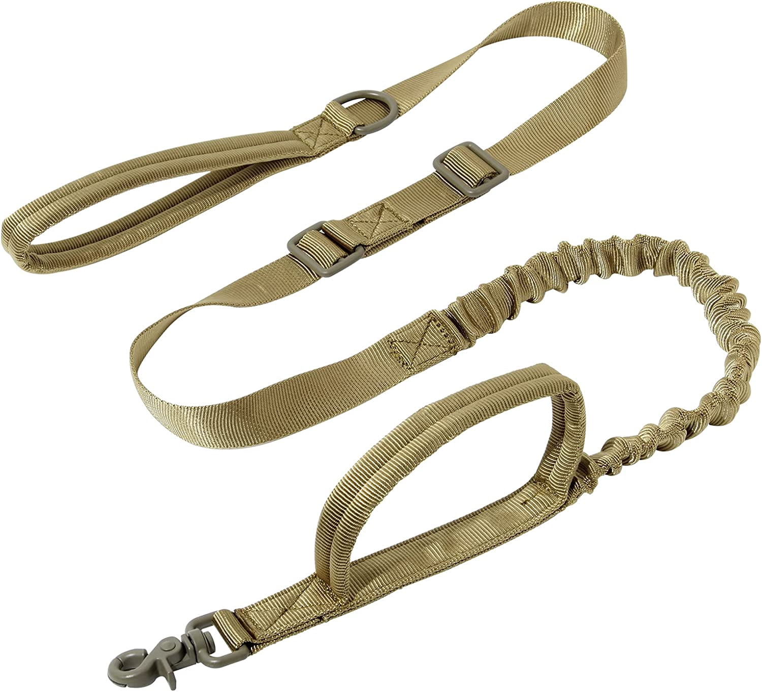 Tactical Bungee Dog Leash Adjustable Military K9 Dog Training Leash for Medium Large Dogs with 2 Handle(Coyote Brown)