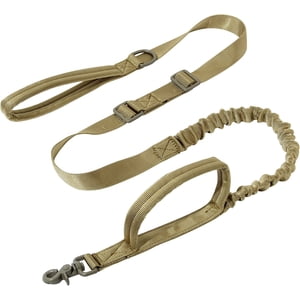 Tactical Bungee Dog Leash Militaire réglable K9 Entraînement de chien laisse pour les chiens de taille moyenne avec 2 Poignée (Coyote Brown)