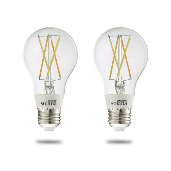 Bulbrite Solana 2-Pack A19 WiFi Connected Edison Filament LED Smart Light Bulb, Clear