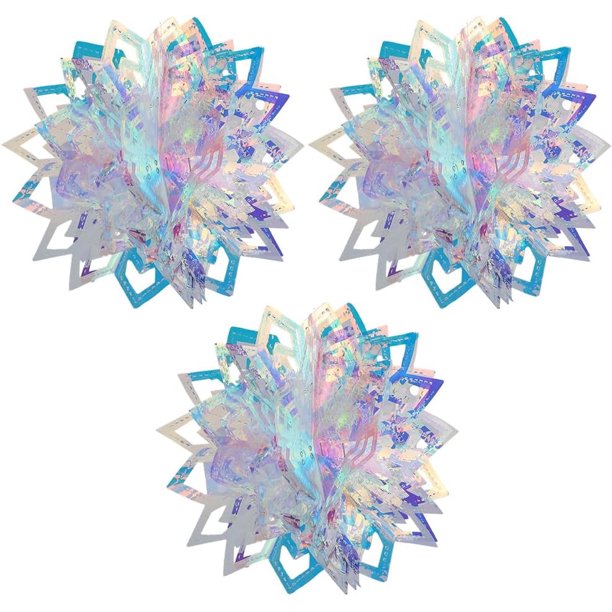 piezas de adornos colgantes navideños, bolas de flores iridiscentes, decoración holográfica de plástico plegable, adorno de brillo arcoíris de techo de lámina transparente para despedida de soltera,