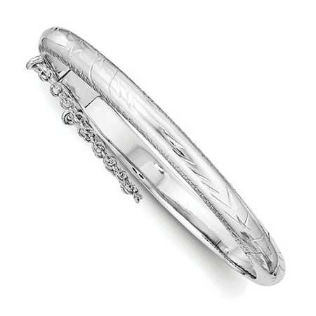 Sterling Silver 5.5in Rhodium-plated Just Like Mommy Text. w/Safety Hinged Child's Bangle Bracelet