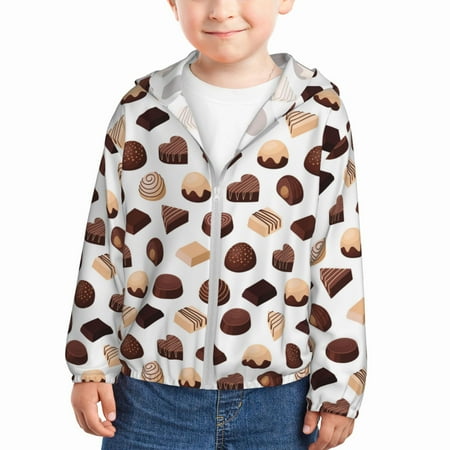 

Rash Guard for Boys Girls - Chocolate Pattern No.9059 Lightweight Long Sleeve Sun Protection Jacket Hooded Cooling Swim Shirt with Zipper for Toddler Kids Children