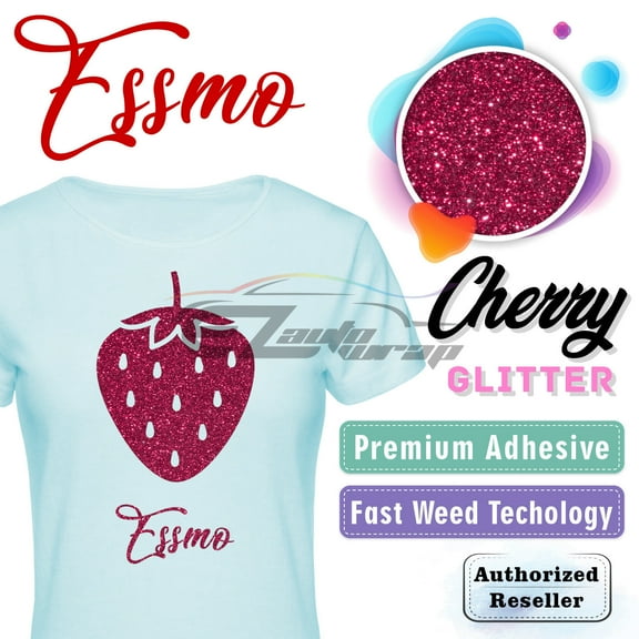 ESSMO Cherry Glitter Heat Transfer Vinyl HTV Sheet T-Shirt 20" Wide Iron On Heat Press DG11 20"x12"