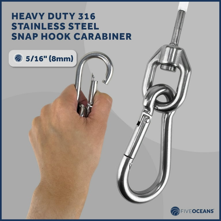 Five Oceans 12-Inch Anchor Safety Straps Heavy Duty 7x19 PVC Coated Stainless Steel 6mm Wire Rope Includes 5/16-Inch Carabiner Snap Hook and 5/16-Inch