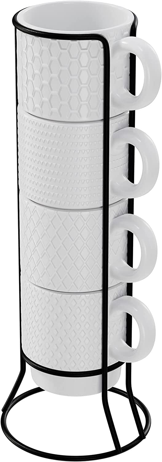 American Atelier Coffee Set of 4, Mug Set with Coffee Mug Rack Ceramic