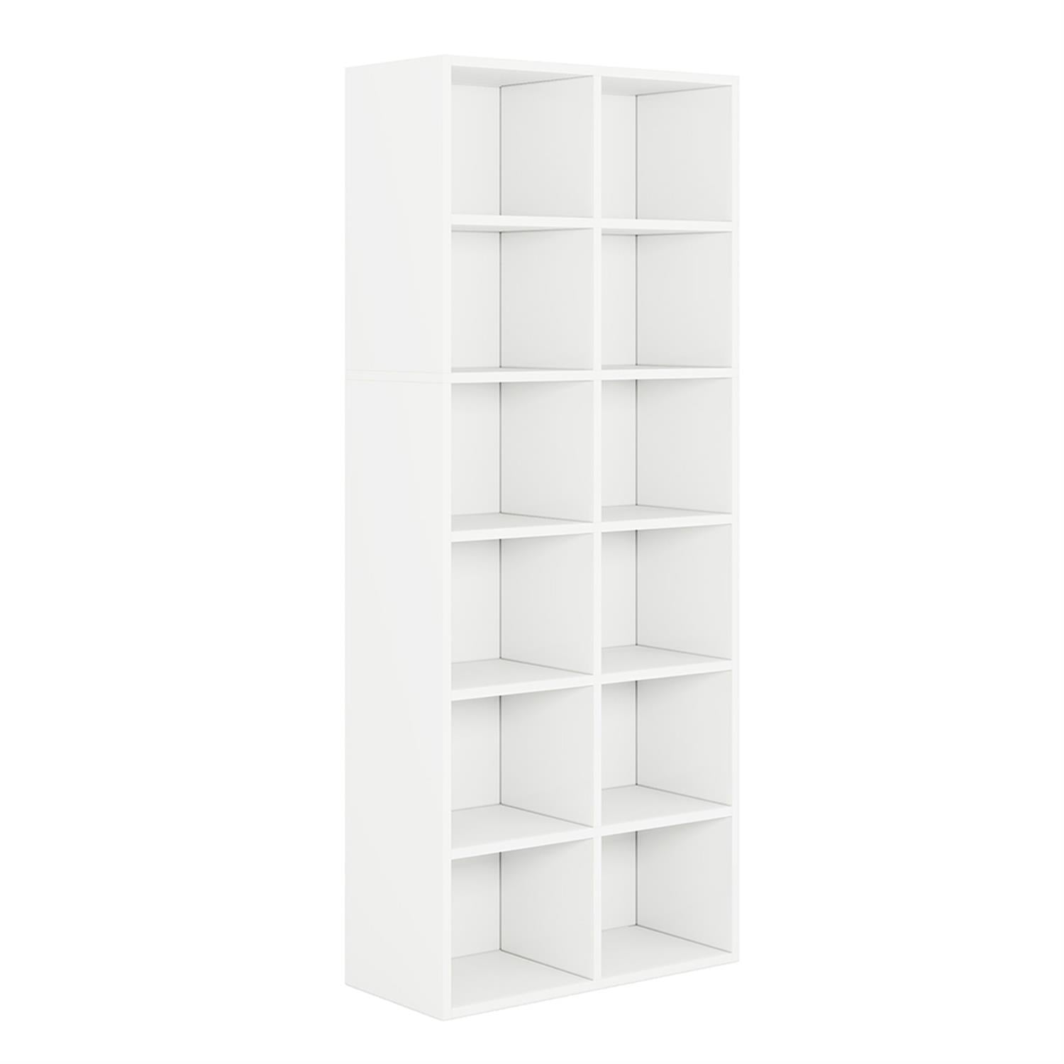 Demi Bonn 6-Tier Bookcase with 12 Cube Storage, Wood Bookshelf Storage Organizer, 71" Tall Display Standing Shelf Unit for Bedroom, Living Room, White