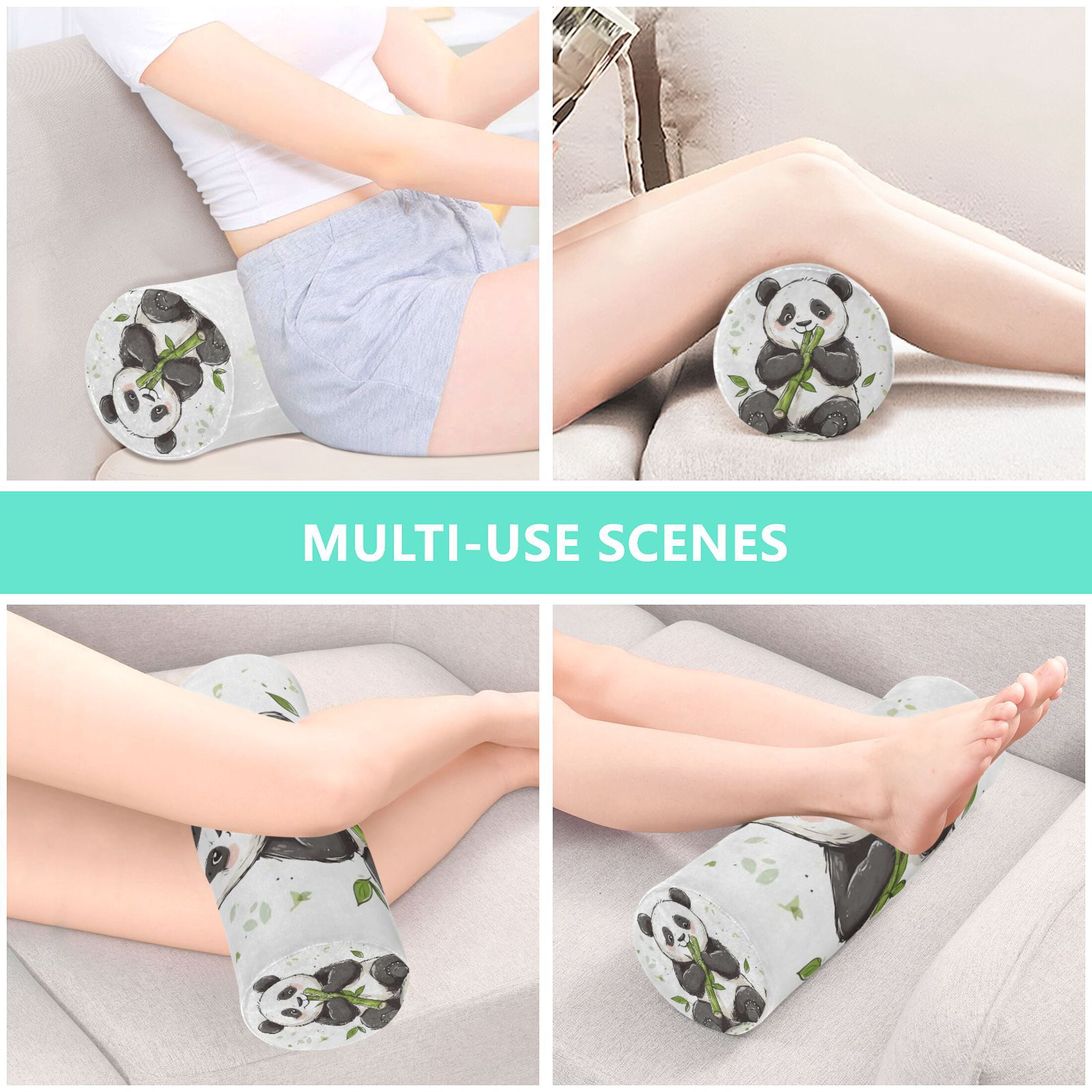Neck pillow Round Cervical Pillow Cylindrical Pillow Lumbar Pillow Sofa Headrest Pillow Support For the Back, Neck and Head Cute Panda Eats Bamboo
