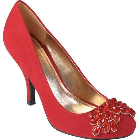 Brinley Co Womens Sueded Round Toe Embellished Pumps