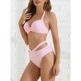 thumbnail image 2 of DARING DIVA Women's 2 Piece Push Up Halter Wide Tie Triangle Bottom Bikini Sets S Pink, 2 of 6
