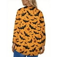 thumbnail image 3 of Abcomgle Womens Plus Size Halloween Tops Spooky Pumpkin Bat Graphic T-Shirts for Women Oversized Crewneck Long Sleeve Top for Women Holiday Loose Fit Womens Shirts,L, 3 of 4