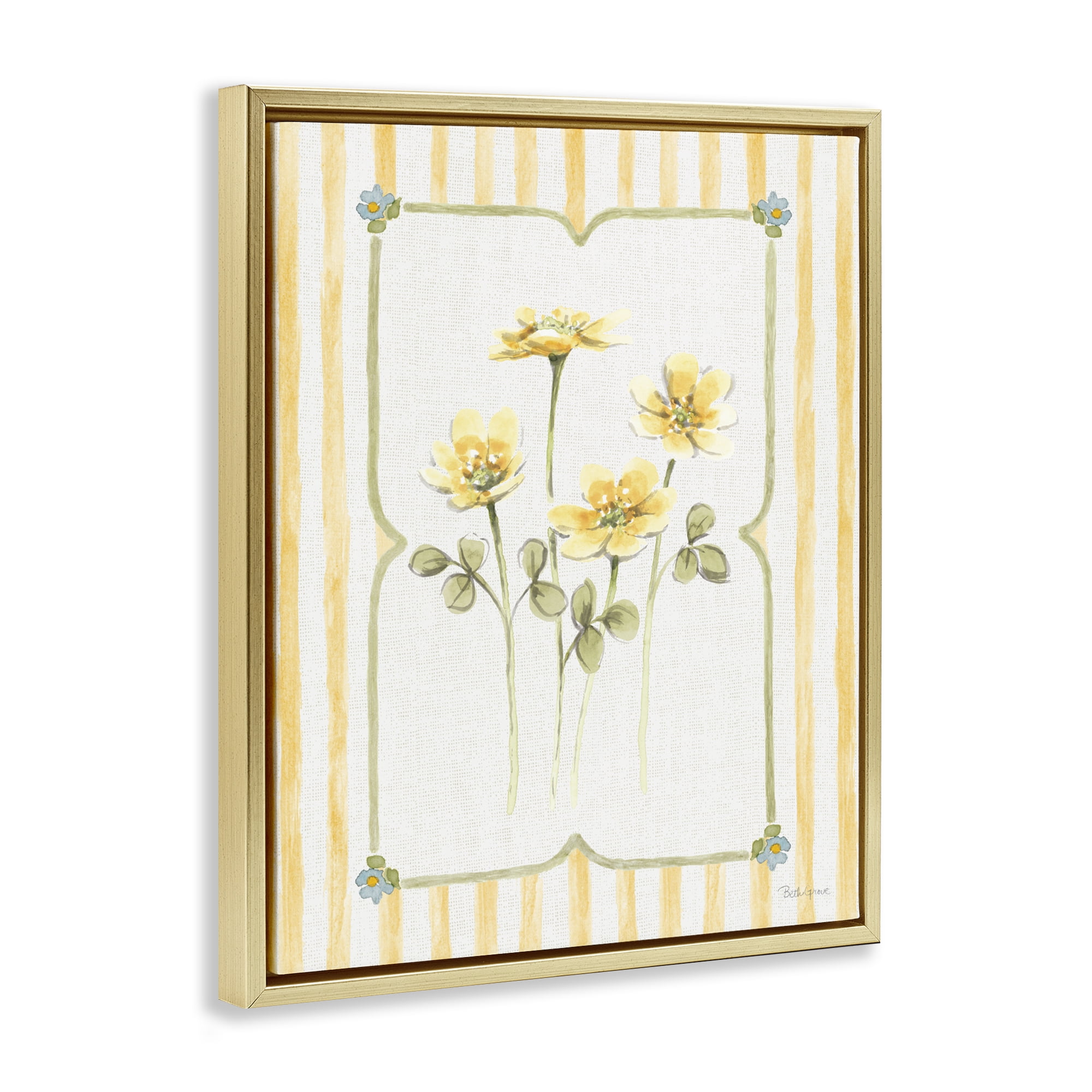 Stupell Industries Sweet Honey Florals Gold Framed Floater Canvas Wall Art, design by Beth Grove
