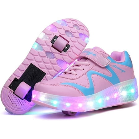 

YAZI Kids Roller Shoes Boy Girl Sneakers with Wheels Become Sport Sneaker with Led for Christmas Birthday Children Show Gift