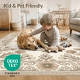 thumbnail image 4 of ODIKA 9'x12' Washable Area Rug Low Pile, Flatwoven, Carpetas Boho Tan Botanical Faded Ornate Border Symmetrical Para for Great Room, Indoor Concept, Large Living, 4 of 7