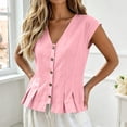 thumbnail image 6 of ClodeEU Women's V Neck Button Cap Sleeve Peplum Blouse,Solid Fitted Casual Top Pink,Women's Plus M, 6 of 9