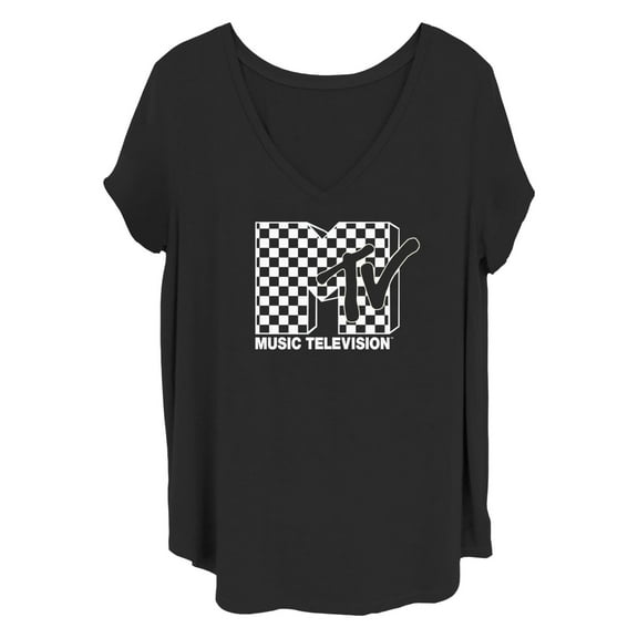 Women's MTV Black and White Checker Logo  Graphic T-Shirt