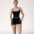 thumbnail image 2 of Women's Contrast Trim Cropped Tank Top with Square Neck and Spaghetti Straps - Large, Black, 2 of 7