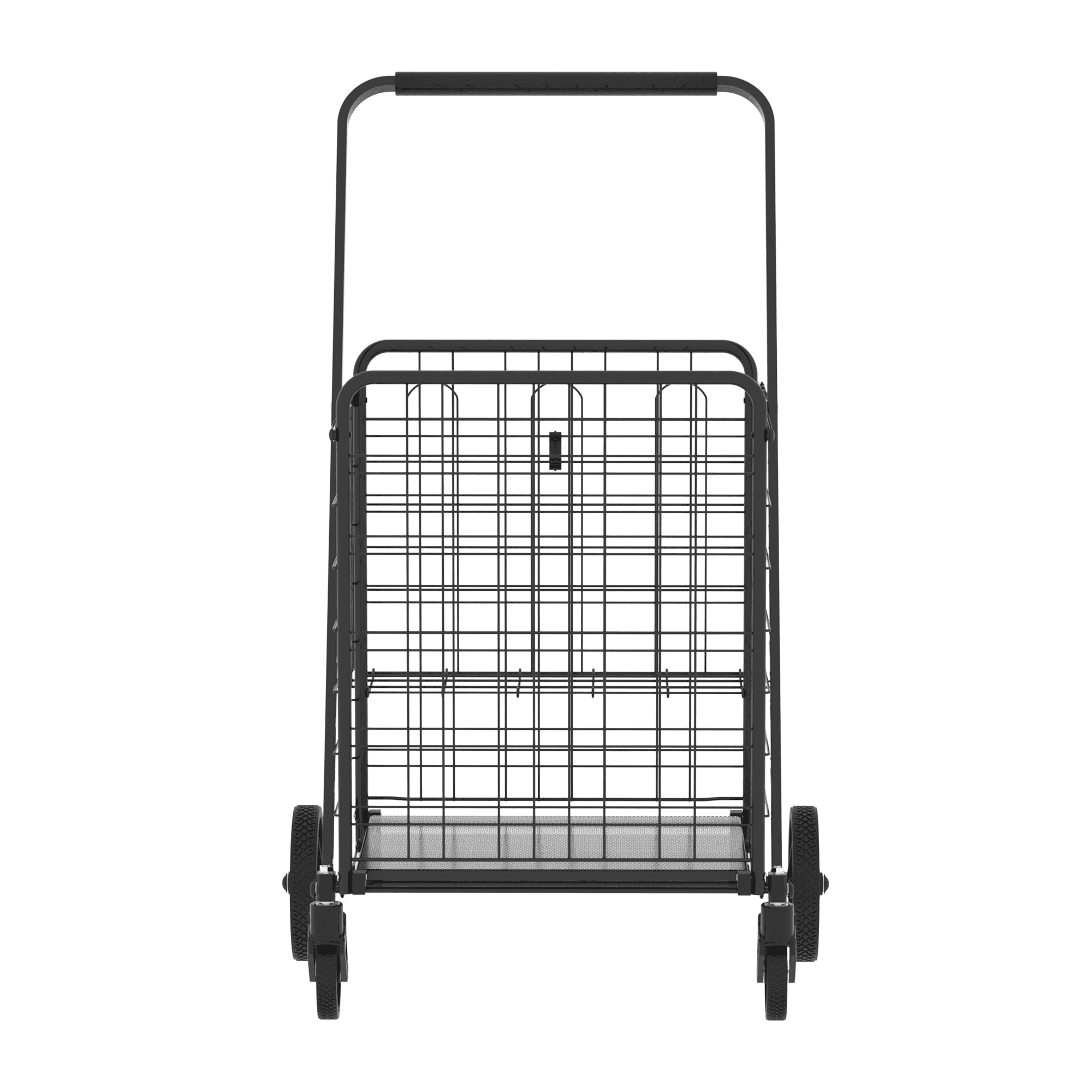 Yoneston Large Folding Shopping Cart with Double Basket, Supports up to 300 lbs, Heavy Duty Grocery Cart with Waterproof Oxford Cloth Lining for Shopping, Grocery, Outdoor, Black