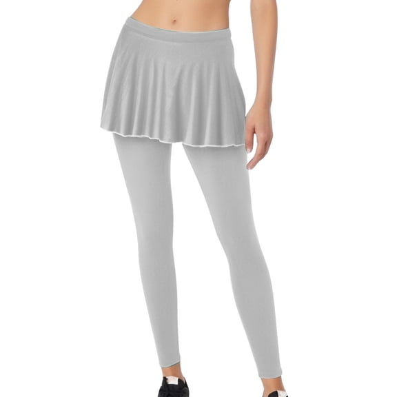 Qingpeng Womens Skirted Leggings Ruffle Pleated Workout Flowy Skort Stretchy Running Yoga Sports Tights Pants