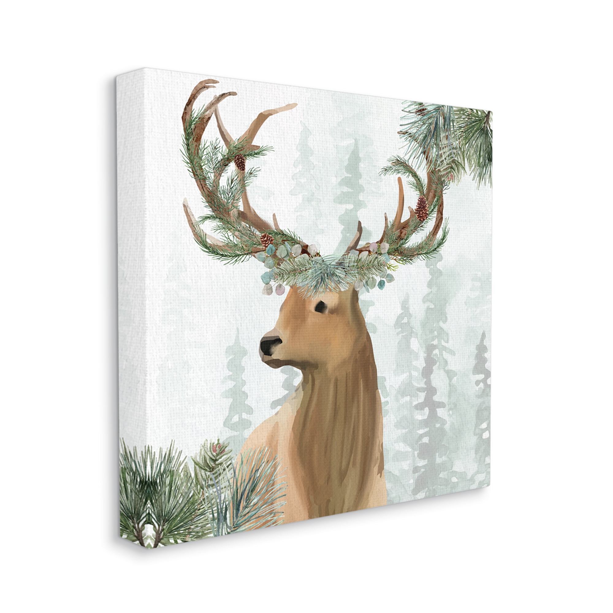 Stupell Industries Winter Forest Elk Festive Pine Antlers Woodland Trees, 36 x 36,Design by Kim Allen