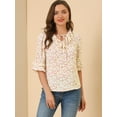 thumbnail image 3 of Unique Bargains Women's Layered Elbow Sleeve Ruffled Tie-Neck Blouse L Ivory, 3 of 6