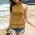 thumbnail image 6 of UPPADA Womens Halter Tank Tops Cute Eyelet Blosues Casual Summer Lace Tank Tops Solid Color Sleeveless Tunic Tops with Ruffle Hem Design Flowy Going Out Tops,M Yellow Tank Tops, 6 of 7