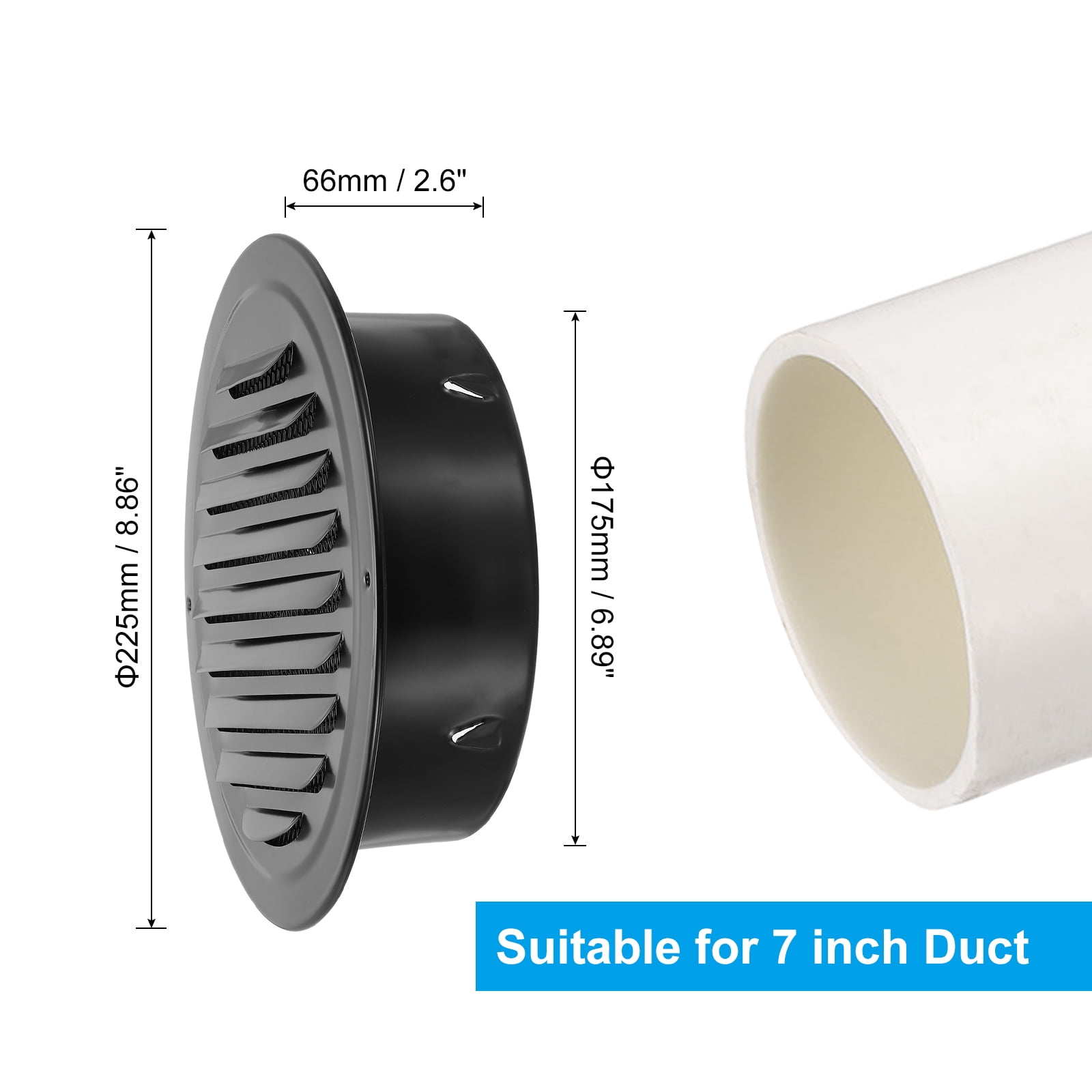 Uxcell Round Air Vent Cover Stainless Steel Louvered Wall Inlet Outlet Grill Screen Mesh Ducting Soffit Vent with Screws 1 Set Black 7"