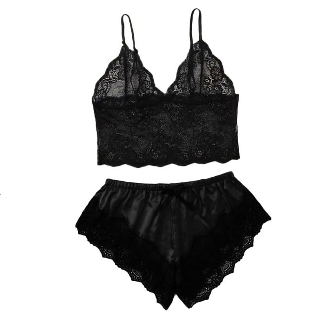 2 uds. De ropa de dormir Sexy para mujer, Top de tubo de encaje transparente, sujetador, pantalones cortos de satén, conjunto de pijama para mujer xuanjing unisex