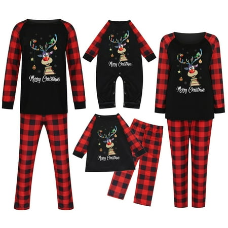 

Christmas Family Matching Pajamas Sets Elk Plaid Merry Christmas Sleepwear Nightwear Long Sleeve Reindeer Outfits Pjs