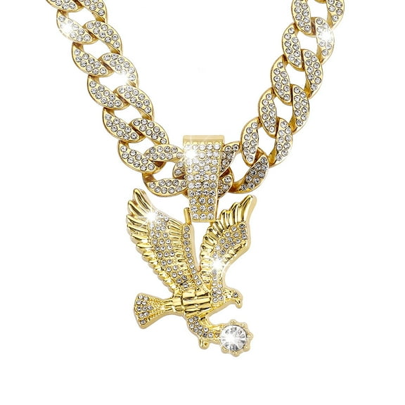 Miami Necklaces Cuban Pedant Necklace, Iced Out Bling Diamond Jewelry Silver/Gold Hip Hop Cuban Link Chains for Men Women