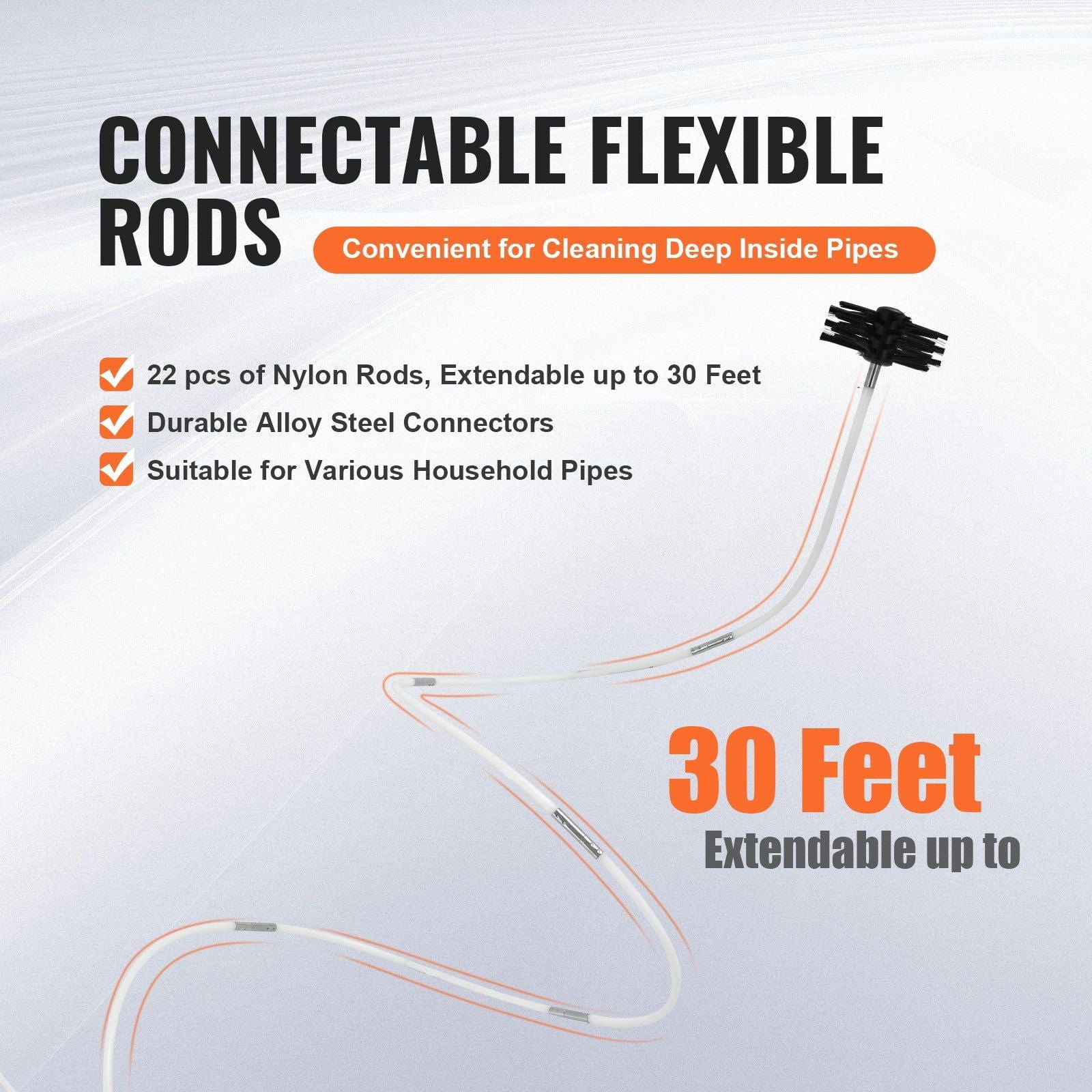 22 Pieces 30 FEET Dryer Vent Cleaner Kit, Include 3 Different Sizes Flexible Lint Trap Brush, Reinforced Nylon Duct Cleaning Dryer Vent Brush, Dryer Cleaning Kit with Clamp Connectors