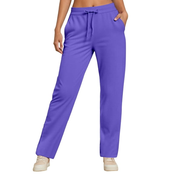 Casual Pants High Waisted Straight Leg Elastic Waistband Trousers for Women Daily Autumn Wear,Dark Purple,XL