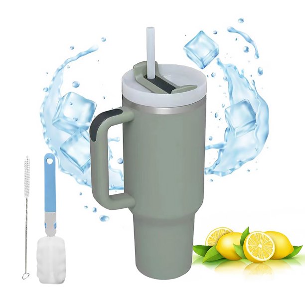Termo Acero Inoxidable 40 OZ, Termos para Cafe, Termo con Popote Tapa y Asa, 1.2 Litros, Vasos Termicos Frio y Caliente, Aisladaal Aspiradora, Ideal para Agua, Te Helado o Cafe, Licuado