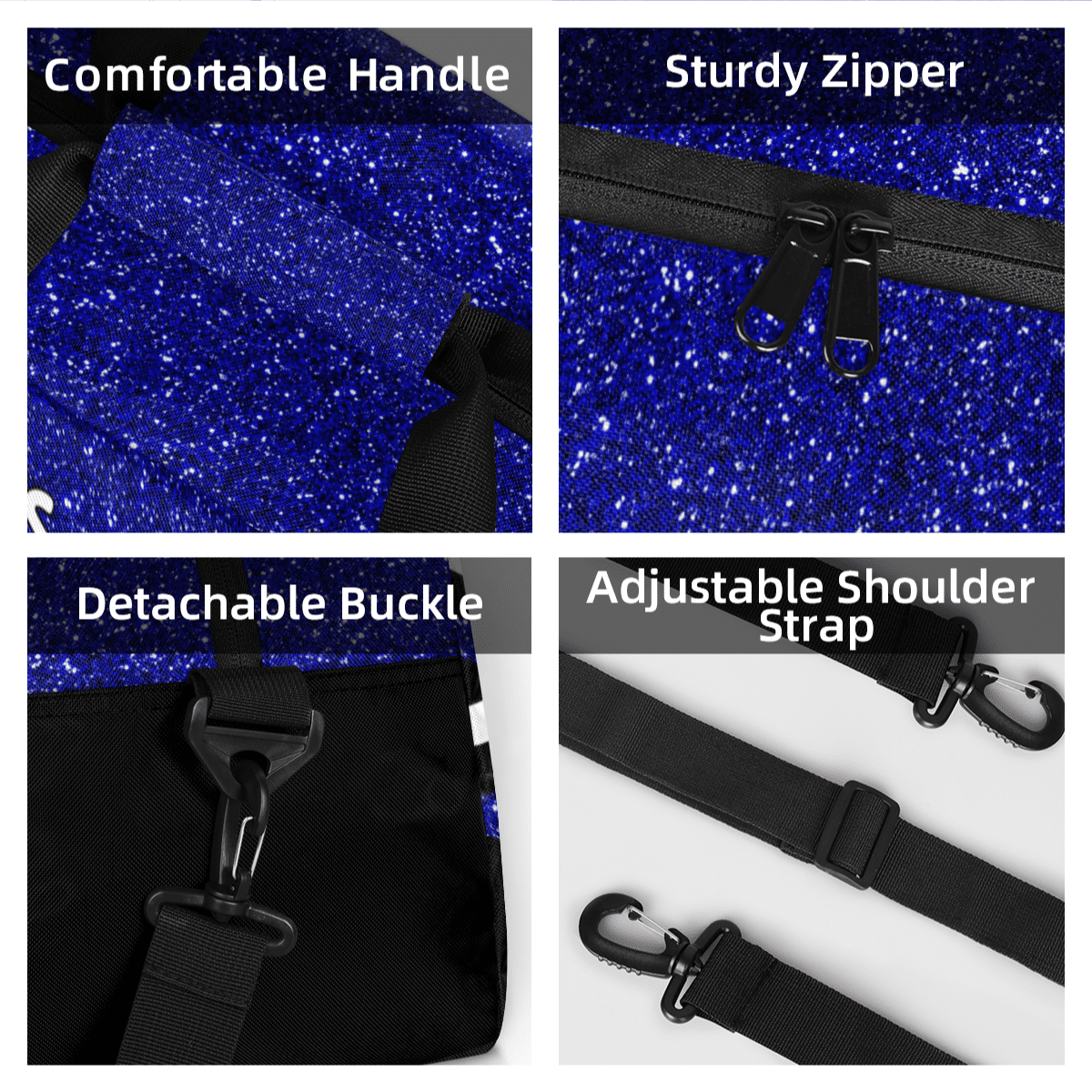Jiaoprinted Personalized Sport Duffel Bag, Custom Cheer Dance Bag with Name, Customized Sport Gym Bag for Cheerleaders, Travel Duffle Bag for Women, Blue Glitter