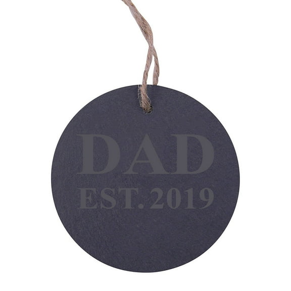 Dad Established 2019 Dad EST. 2019 3.25-inch Circle Slate Hanging Christmas Tree Ornament with String