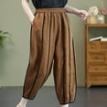 thumbnail image 5 of Wycnly on Sale Pants for Women Womens Harem Pants Fashion Pleated Elastic Waist Loose Wide Leg Long Pants Vintage Cotton Linen Patchwork Trousers with Pocket, 5 of 6