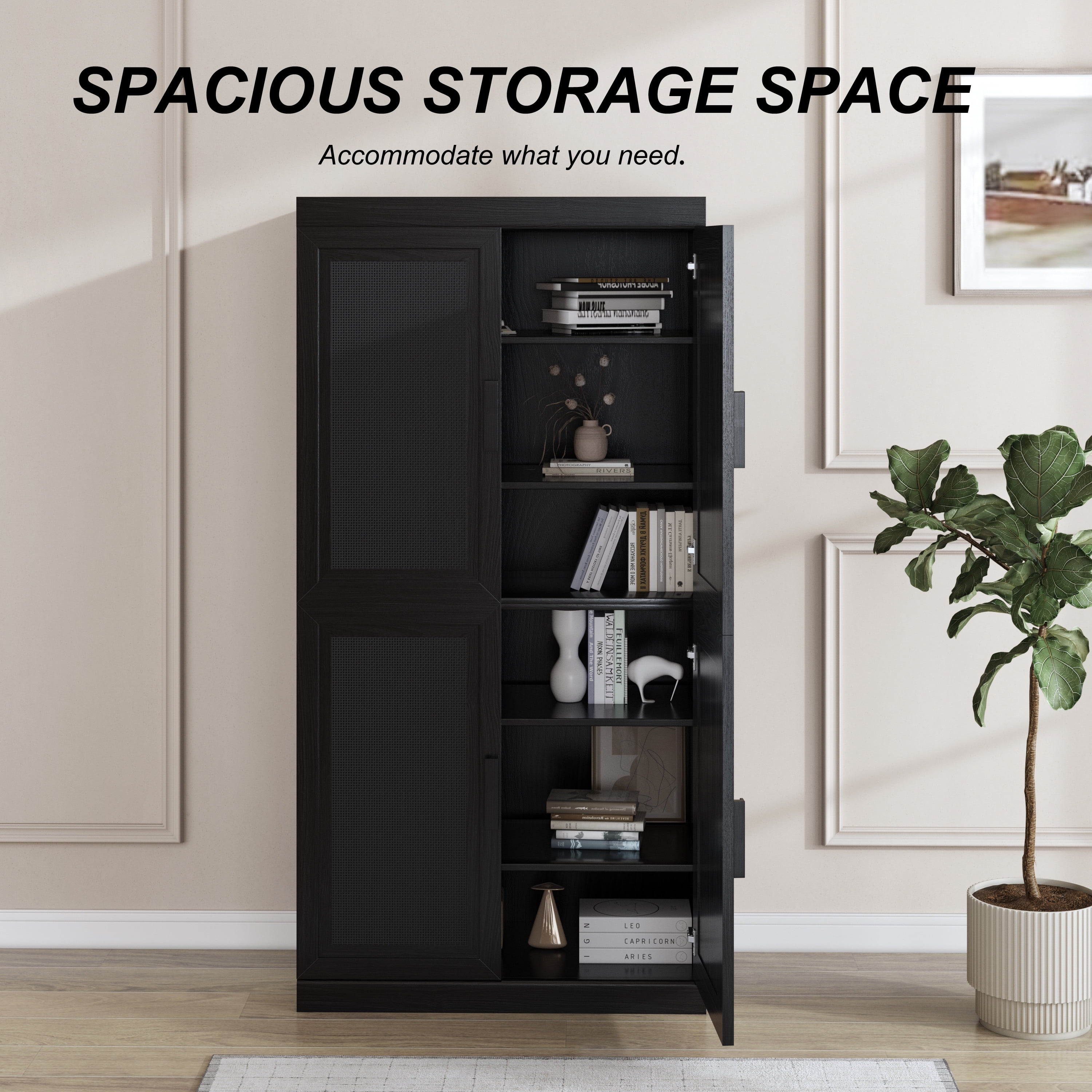 MAYEERTY Entryway Storage Cabinet Set of 2 Wood Accent Cabinet for Living Room,Black