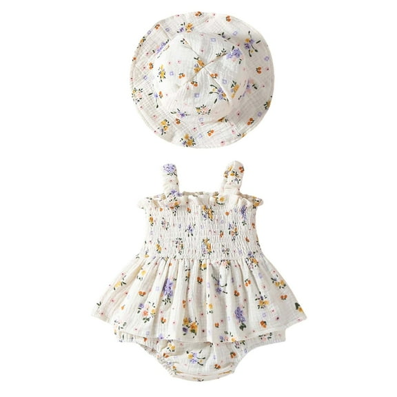 MEZZALL Baby Girls Summer Outfits Cute Floral Sleeveless Bodysuit One-Pieces O-Neck Onesie Sun Hat Romper Casual Clothes For Toddler Dailywear Birthday / 9-12 Months
