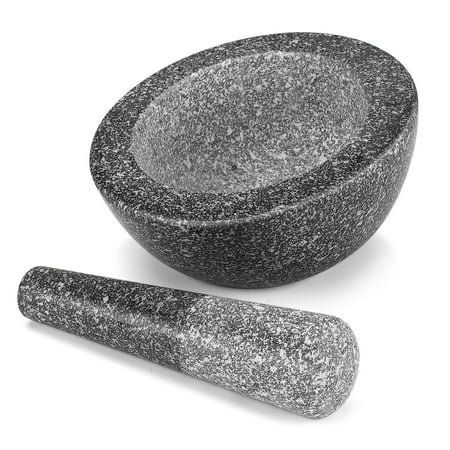 Granite Mortar and Pestle Set - Solid Granite Stone Grinder Bowl Holder 6.4 Inch For Guacamole, Herbs, Spices, Garlic, Kitchen, Cooking,