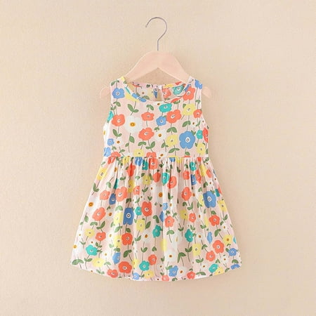 

Lolmot 1-6T Toddler Baby Girls Summer Dress Casual Sleeveless Floral Hollow Tank Beach Dress Kids Holiday Daily Sundress on Clearance
