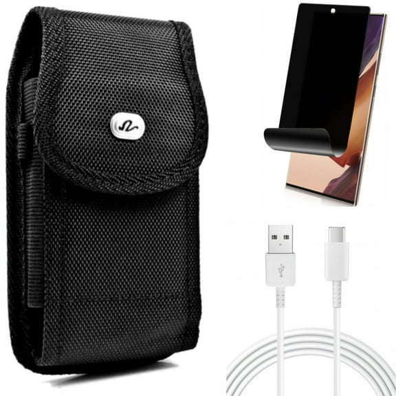 10ft USB-C Cable & Privacy Screen Protector & Case Belt Clip for Samsung Galaxy Note 20 Ultra (6.9") - Combo with Type-C Charger Cord & TPU Film Anti-Peep & Rugged Holster